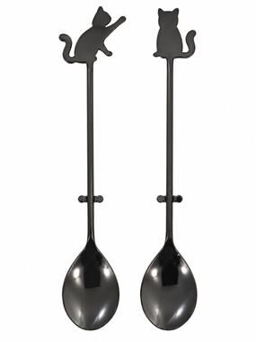 Pylones Catuccino Black Cat Coffee Spoons Set of 2 French Design NIP New in Pack
